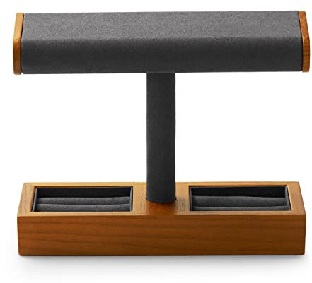 Papten Supporto per orologio in legno, per orologio da polso, con anello, organizer per gioielli, per uomo e donna (grigio scuro)