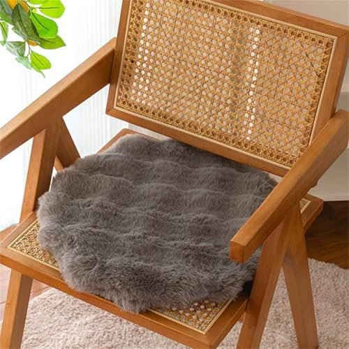 Hava Kolari Rund Sitzkissen, Sitzauflage Lammfell für Stuhl, Rollstuhl Dekoration für Yoga Wohnzimmersofa Balkon (Dunkelgrau,40 * 40cm)
