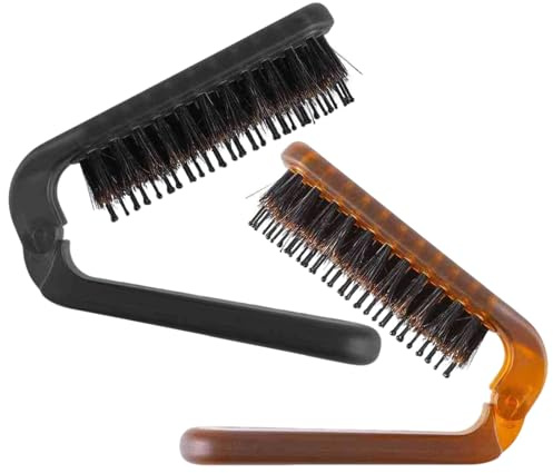ShiningUU 2 Pack Folding Mini Hair Brushes, Boar Bristle Compact Collapsible Travel Hair Brush for Women Men, Small Hair Brushes, Detangling Smoothing Hair Brush