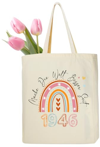 Ysound bomullspåse 80 födelsedag kvinnor presenter till kvinnor bomullsväska, 1946 tygväska shoppingväska väska som 80. Födelsedagspresent, present till kvinnor mamma mormor flickvän på födelsedagar