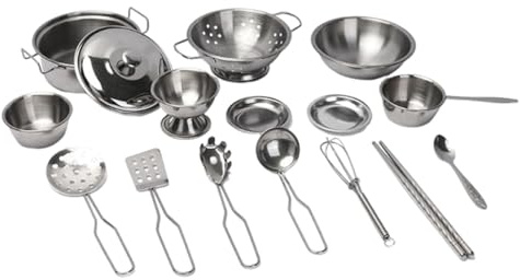 KiBcsLic Set di Giocattoli per Elettrodomestici da Cucina per Bambini, Pentole E Padelle in Acciaio Inossidabile