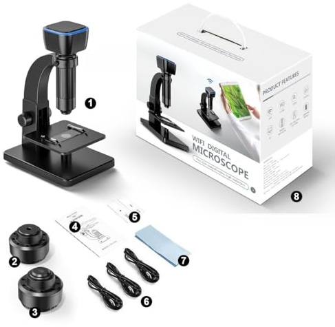 NiuLumea Microscope numérique avec grossissement 2000x, 5MP USB et caméra HD sans fil, double lentille d'inspection industrielle et d'observation biologique, pour noir