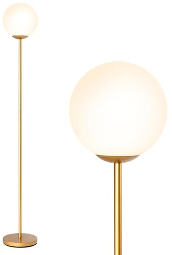 COSTWAY Lámpara de Pie Moderna 165 cm, Lámparas de Suelo Altas con Pantalla de Cristal y Base Pesada, Interruptor de Pie, Lámpara de Pie Lectura para Salón, Dormitorio, Dorado(E27 Bobilla No Incluida)