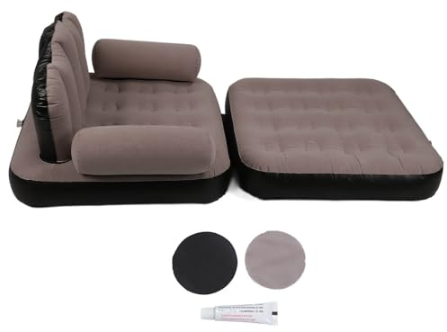 Loinutdbv Sofá Inflable Multifuncional, Cama y Sillón Plegable 5 en 1 para Uso en Interiores y Exteriores, Material de PVC con Pelusa Portátil Incluye Kit de Reparación (Café)