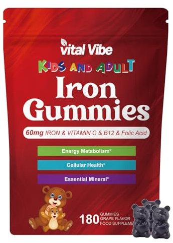 Iron Gummies for Kids and Adults 180 Gummies | Iron Gummies with Added Vitamin C | Alternative to Iron Tablets for Kids | Supports Energy, Immunity & Red Blood Cell Health | Vegan & Sugar-Free