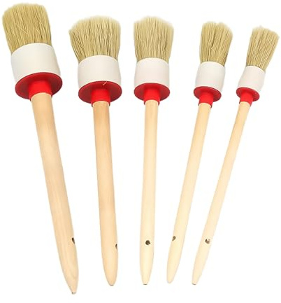 5 Pezzi Pennelli Tondi Pennelli Rotondi di Setola, Pennelli Per Pittura A Cera, Pennello Rotondo con Foro di Aggancio All'estremità, Professionali in Legno Naturale per Pittura Pareti, Pulizia Auto