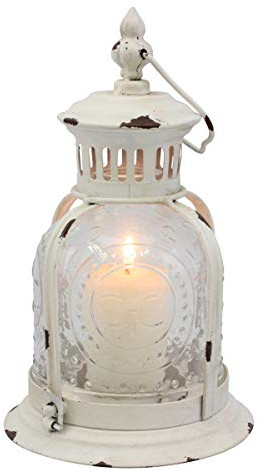 CKK Industrial LTD Stonebriar Antique Worn White Metal Candle Lantern, Use As Decoration for Birthday Parties, a Rustic Wedding Centerpiece, or Create a Relaxing Spa Setting, For Indoor or Outdoor Use