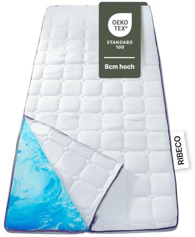 RIBECO GERMANY Matratzentopper Aaron, Topper 180x200 cm, hochwertiger Matratzentopper aus atmungsaktivem Gelschaum für optimale Druckentlastung, 8cm Höhe, Allergiker geeignet, Made in Germany