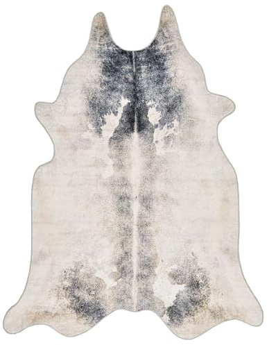 Gino Falcone Tappeto in pelle di mucca | Pelle sintetica, imitazione di pelle bovina, motivo di mucca, forma di pelle | 150 x 190 cm | Bianco/Nero Emilia