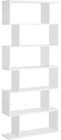 HOMCOM Bookcase, 6 Tier Shelf S Shaped Bookshelf, Storage Unit, Display Shelf for Living Room, Bedroom, Home Office, Plant, White