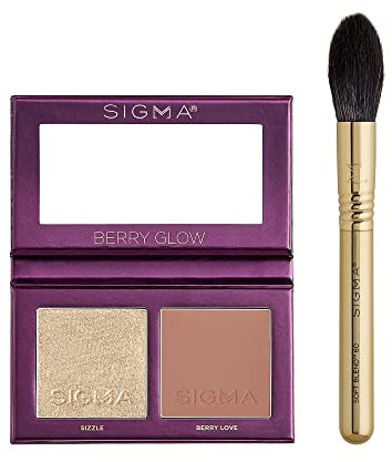 Sigma Beauty Berry Glow Cheek Duo - Highlighter and Blush Palette - Long lasting blush and Highlighter Pressed Powder - Gluten Free, Cruelty Free, Vegan Makeup Palette