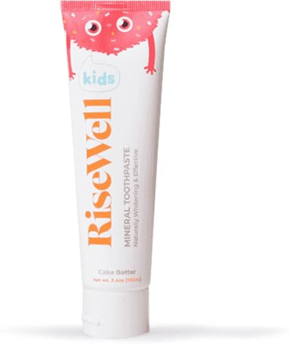 RiseWell Pasta de dientes mineral para niños, pasta de dientes hidroxiapatita para niños, segura de tragar, sin flúor añadido y totalmente natural, sabor a masa de pastel, 3.4 onzas