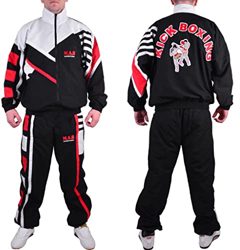 MAR | Martial Arts Karate Tracksuit Mens Full Set, Mens Tracksuit Set, Mens Tracksuit, Tracksuit For Men, Retro Vintage Deluxe Full Tracksuit Zip Pockets - Black, White & Red (X-Large/190CM)