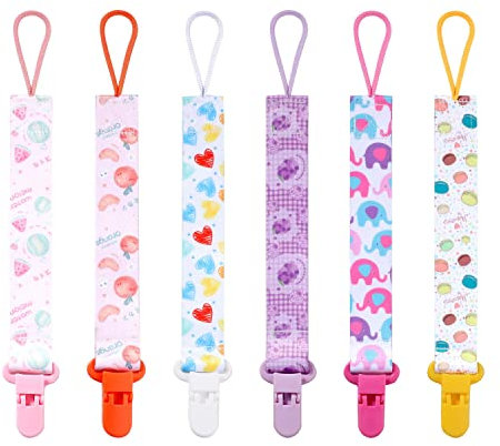 6 Stück Schnullerband Baby, Nuckelkette Clip Mehrfarbig Stoff Nuckelketten, Clip Schnullerband für Meisten Schnuller Baby Geburt Geschenk Jungen und Mädchen (Obst)
