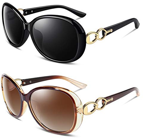 Sunier Gafas de Sol Polarizadas Mujer de Moda Sombras de Damas de Gran Tamaño UV400 Protección Retro,2 Paquetes