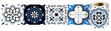 Dostear Panneau de décoration auto-adhésif amovible pour cuisine salle de bain carrelage autocollant mural autocollant motif bleu I 10 cm x 240 cm