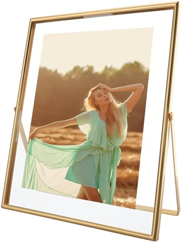 AhaGo Gold Floating Frame, 8×10 inches, Vertical, For Picture 7x9, 6x8, 5x7, Tabletop Photo Frames, Classy Gift For Mother's Day, Birthday or Wedding
