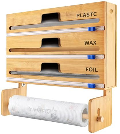 Dispenser 4 in 1 per Fogli di Alluminio e Pellicola, Porta Rotolo da Cucina da Parete Con Film di Aspirazione Magnetica e Taglierina