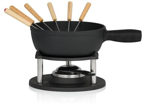 BBQ-Toro Juego de Fondue de Hierro Fundido Curado - Pre-Seasoned | 6 Personas | 2 litros | Set de Fondue 9 Piezas con Quemador y Tenedores | Set para Fondue de Queso, Carne, Chocolate