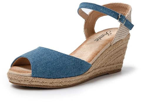 JOMIX Sandali Donna Estive Ciabatte Ragazze Espadrillas Eleganti Zeppa Pantofole Casual Fibbia Mare Spiaggia Espadrillas SD9371 (Blu Jeans,40)