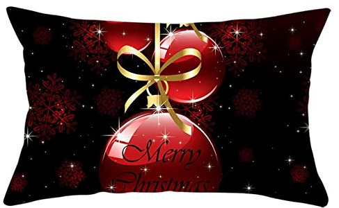 Dsnyu Weihnachtskissenbezug Modern, Kissenbezug Deko Weihnachtskugeln Schneeflocken Kissenhülle 30X50cm Polyester für Sofa Bett Wohnzimmer Schwarz Rot