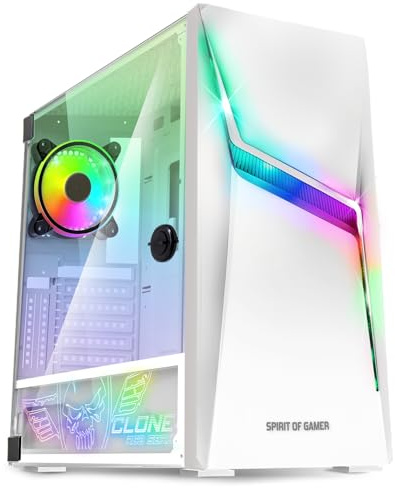 SPIRIT OF GAMER - Clone 4 - Boitier PC Gamer RGB avec Paroi Transparente en Verre Trempé - Créez Votre PC Gaming - Tour Moyen Compatible ATX/MATX/ITX - 2 Ventilateurs 120mm Adressable Inclus