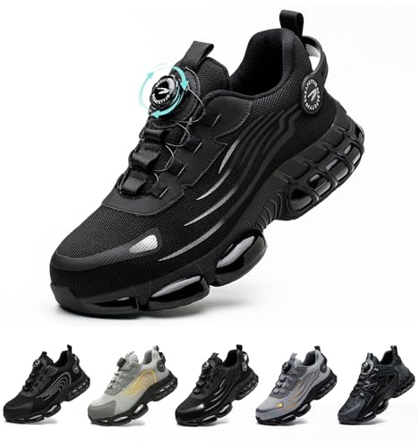 Gugifcto Chaussures de Sécurité Homme Femme Légère Basket Securite Antidérapante Mode Confortable Chaussures de Travail Respirantes Black 42 EU