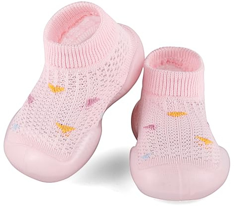 MASOCIO Baby Sock Shoes Toddler Girl First Walking Pre Walkers Pram Crawling Soft Rubber Sole Slipper Shoes Infant Size 6.5 UK Child Non Slip 2-3 Years Pink