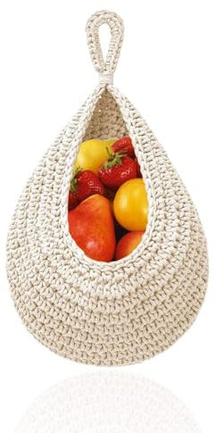 Helweet Cestini Portaoggetti da Appendere, Cestini di Frutta da Appendere, Cesto di Frutta da Appendere, Adatto per Posizionare Verdure, Frutta, Utensili da Cucina e Stoviglie, Bianco, 21 x 27cm