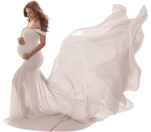 Nogkdyc Vestidos de maternidad, vestido de maternidad, sesión de fotos, hombros descubiertos, gasa, tul, ropa larga para embarazadas, fiestas, bodas, elegantes vestidos de noche, ropa de maternidad