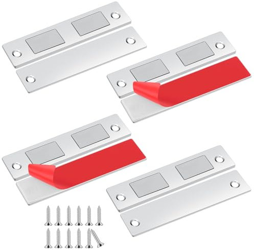 Romon Iman Puerta Armario Autoadhesivo, 4 Pcs Cierre Magnetico Ultra-fino Pestillo Puerta Corredera Armario, Iman Adhesivo de Cocina Mueble Cierre Cajones Alacena Clausura Cerradura Magnetica