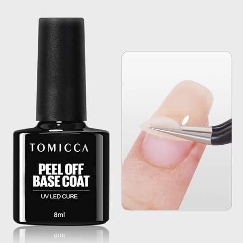 TOMICCA Peel Off Base Coat UV Gel, Base Coat Soak-Off UV/LED Nagellack, Abziehbarer Basislack Klares Gel Nagelpolitur für Nagelstudio DIY Home, 8ML