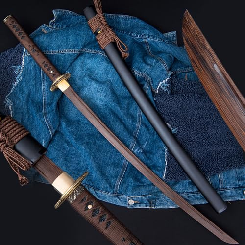 HJHUUA Katana en Bois Noir de 103cm,Lame en Palissandre Naturel et Fourreau en Bois Massif,Bokken Fait à la Main,épée de samouraï en Bois,Pratique du Kendo,Cadeaux,décoration,Cosplay