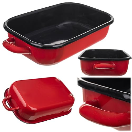 KADAX Emaille Auflaufform 34 x 18.5 cm, rechteckig, Ofenform mit Griffen, große Lasagneform, rechteckige Backform, traditionelle Bräter für Lasagne (3.4L)