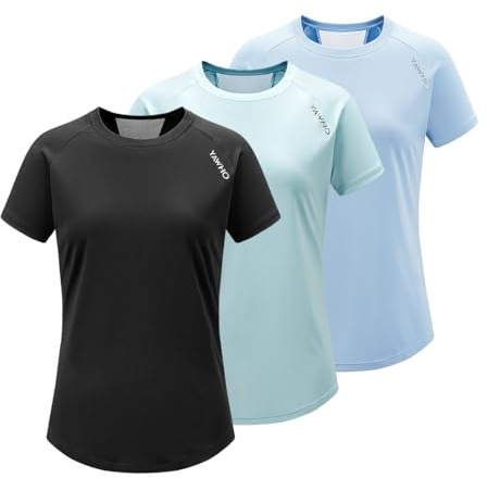 Dam sport t-shirt, 3-pack, funktionell skjorta, löparskjorta, fitnesströja, träningströja, kortärmad, rund hals, andningsbar, snabbtorkande för löpning, träning, gym