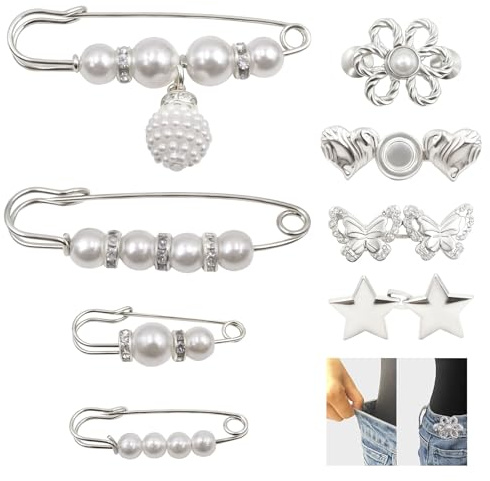 Noviatrix 16 Pièces Bouton Jean Clipsable, Pas Besoin de Coudre D'épingles à Boutons en Jean à Fleurs, 8 Styles, Tendeur de Taille de Pantalon pour la Plupart Des Vêtements