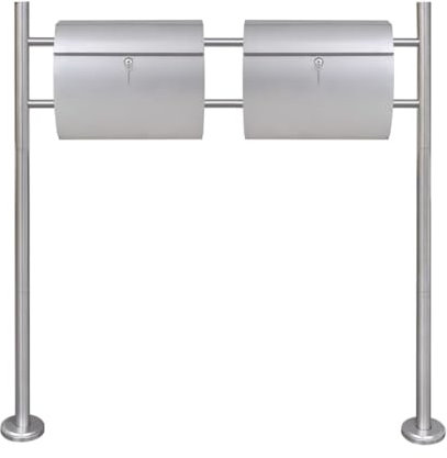 Support de boîte aux lettres en acier inoxydable - Double boîte aux lettres pour maison et jardin - Résistant aux intempéries et stable - Support moderne avec espace de rangement supplémentaire