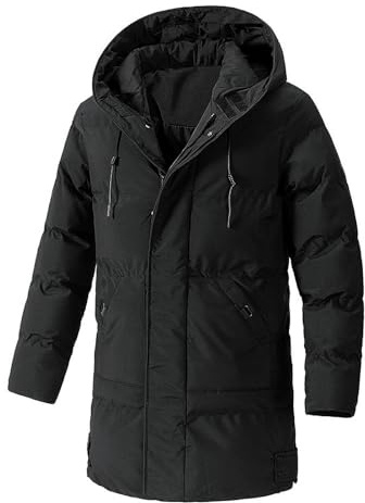 Zanisouta Manteau en duvet pour homme - Coupe-vent - Long manteau matelassé avec capuche - Veste d'hiver chaude - Longue veste en duvet - Coupe-vent - Manteau épais - Veste épaisse - Parka mi-longue