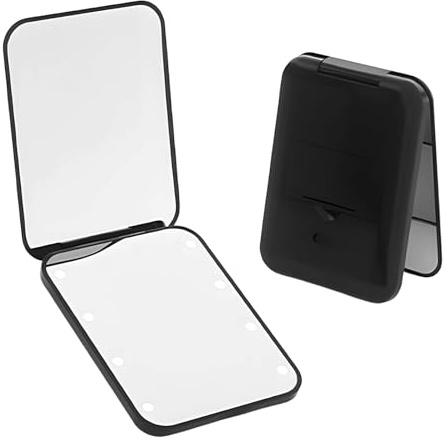 DOETYD Compact Mirror,2-Sided LED Pocket Mirror,Portable 1x/3x Magnifying Women Makeup Mirrors,Small Folding Travel Mirrors for Purse and Handbag(Black)