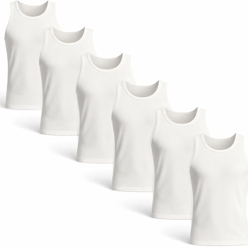 HyFRESH 100% Cotton Boys Vests (6 Pack) - Super Soft Underwear, Back to School White Vest - Base Layer for Kids Boys Girls - Comfortable Vests for Kids 2-13 Years