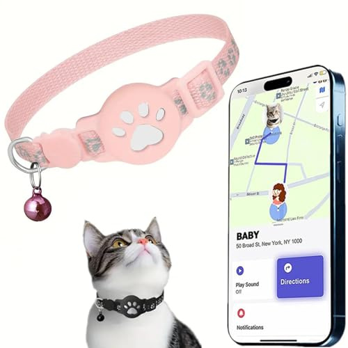 Collare for Gatti Gps, Localizzatore Gatti Gps, Nessun Abbonamento Mensile, Nessuna Sim, Posizione in Tempo Reale, Compatibile Con Apple/Android Find My(Pink a,IOS+Android)