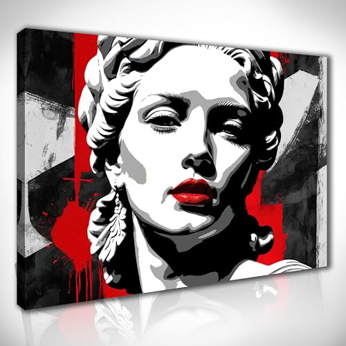 Generico Quadro Dipinto a Mano, Arte Moderna Pop Art, Stampa su Tela, Ritratto Donna con Labbra Rosse, Stile Bianco Nero e Rosso (70, Centimetri, 50, Centimetri)