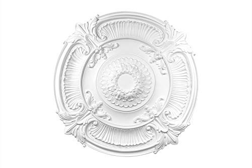 HEXIM Perfect Stuckrosette B3095, Ø 101cm - große Deckenrosette weiß, aus PU/Polyurethane, Zierelement, Stuck, Wanddeko Wohnzimmer Lampe rund