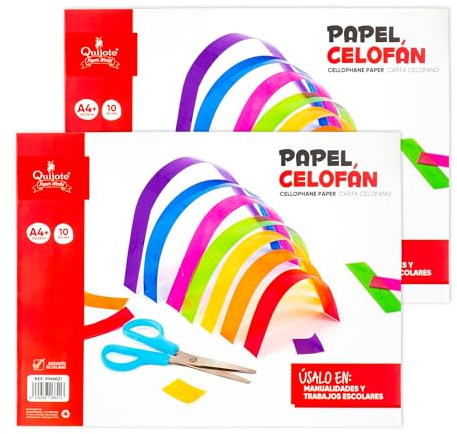 BLOC PAPEL CELOFÁN QUIJOTE PAPER WORLD - Papel celofán, tamaño A24x32cm, 20 Hojas, para manualidades y scrapbooking, 5 colores - PACK 2 Uds