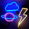 NELUX 3er-Pack Blitz, Planet und Wolke - LED Lampe Neon Schild Wand Deko Gaming, Neon Sign Kinder Zimmer Gamer, Neon Schilder Light Room, Neonlicht Wall Lampe Led Wanddeko. USB oder Batterien.