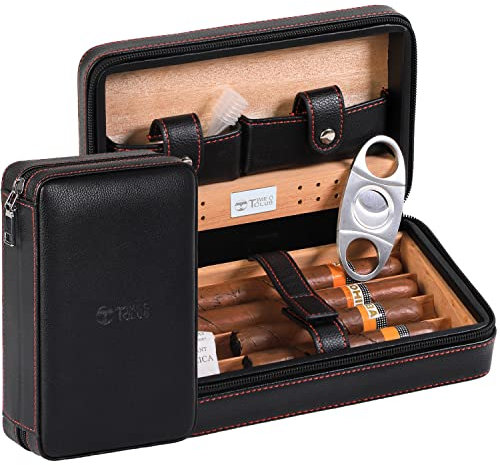 Time C club 4 Finger Tragbares Reise-Zigarrenetui aus Leder, Zigarren Humidor mit Zigarrenschneider und Luftbefeuchter, Trauzeugen Geschenk, Geburtstagsgeschenk, Vatertagsgeschenk