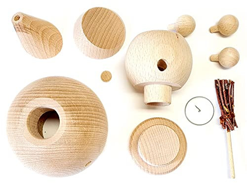 Hess Holzspielzeug 40020 - Bastelset Kugel-Räuchermann aus Holz, Weihnachtsmann mit Besen, 11-teilig, Dekoration für die Advents- und Weihnachtszeit aus dem Erzgebirge