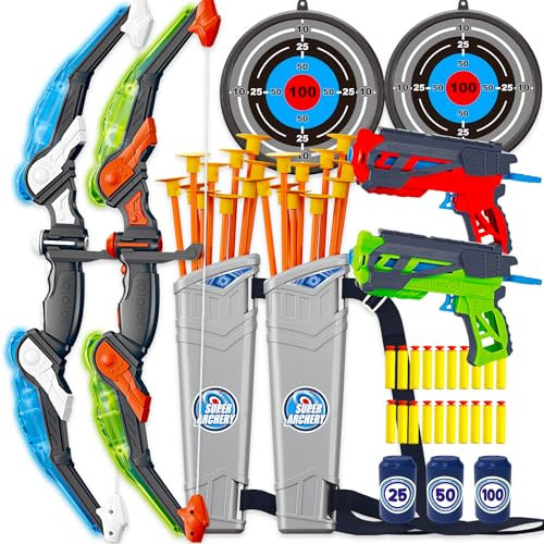 Doloowee Ensemble Arc et FlèChe pour Enfants avec LumièRes LED，Jouets d'extérieur pour Le Jardin，Kit Jouet pour Garcon Fille 4-12 Ans
