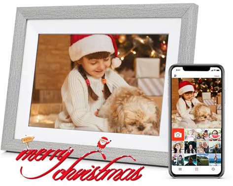 Andoer Digitaler Bilderrahmen WLAN 10.1 Zoll, TFT-Touchscreen, Elektronischer Bilderrahmen mit 16GB Speicher, Automatische Drehung, Teilen von Fotos oder Videos überall über Frameo App