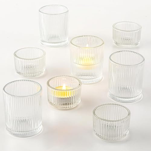 Romadedi Teelichthalter Glas Teelichtgläser Votivkerzenhalter：Klar Kerzengläser für Teelichter Votivkerzen Schwimmkerzen Kerzenständer Kerzenhalter 8er Set Hochzeit Party Weihnachten Tischdeko